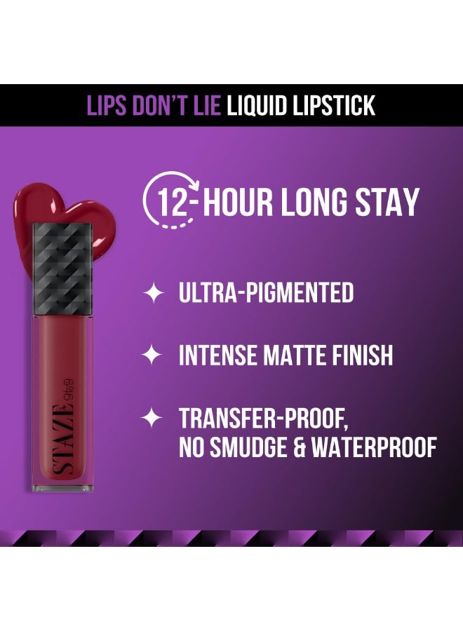 Staze 9to9 Lips Don't Lie Liquid Lipstick | Matte + Transfer-proof | 12hrs long stay with Intense Color Payoff | Lightweight & Comfortable| 03 Wine and Dine | 4 ml - Image 2